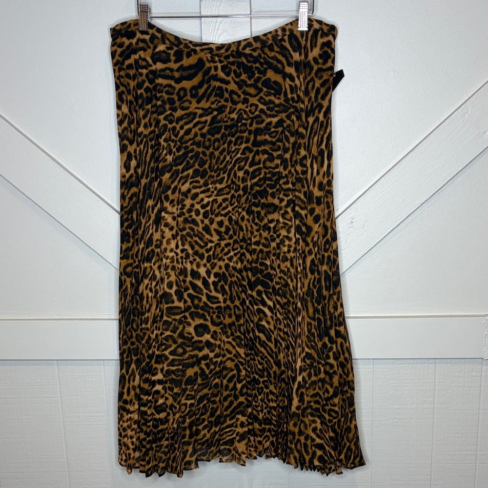 LRL Lauren Ralph Lauren Ocelot Animal Print Pleated Georgette Skirt Women's 14 - Picture 3 of 16